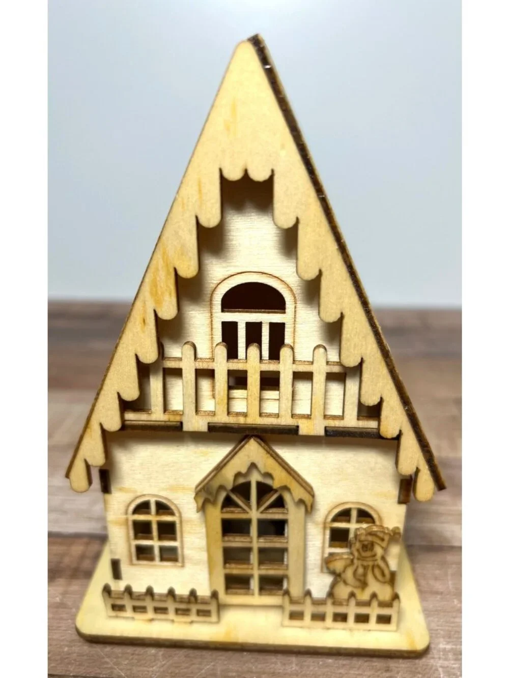 Laser Cut Wood Christmas Cottage House With Light Can Be Painted Or Natural